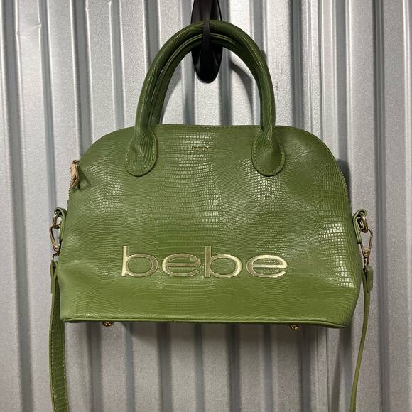 VTG Y2K Neon Green Leather Bebe Bag Purse Unique Shoulder Strap - Picture 1 of 6